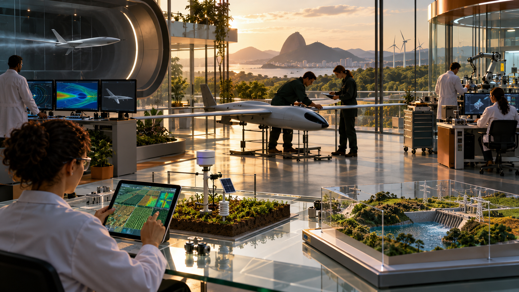 Laboratório brasileiro com pesquisa, energia, aviação e agro de precisão.